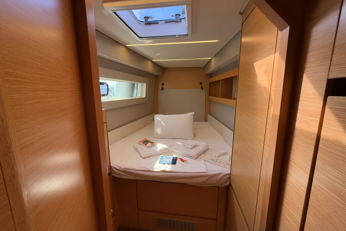 Cabin on Daria 2, a Nautitech 46 Fly catamaran at Marmaris, Turkey