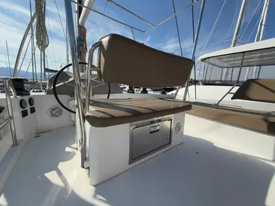 Cockpit of Daria 2, a Nautitech 46 Fly catamaran at Marmaris, Turkey