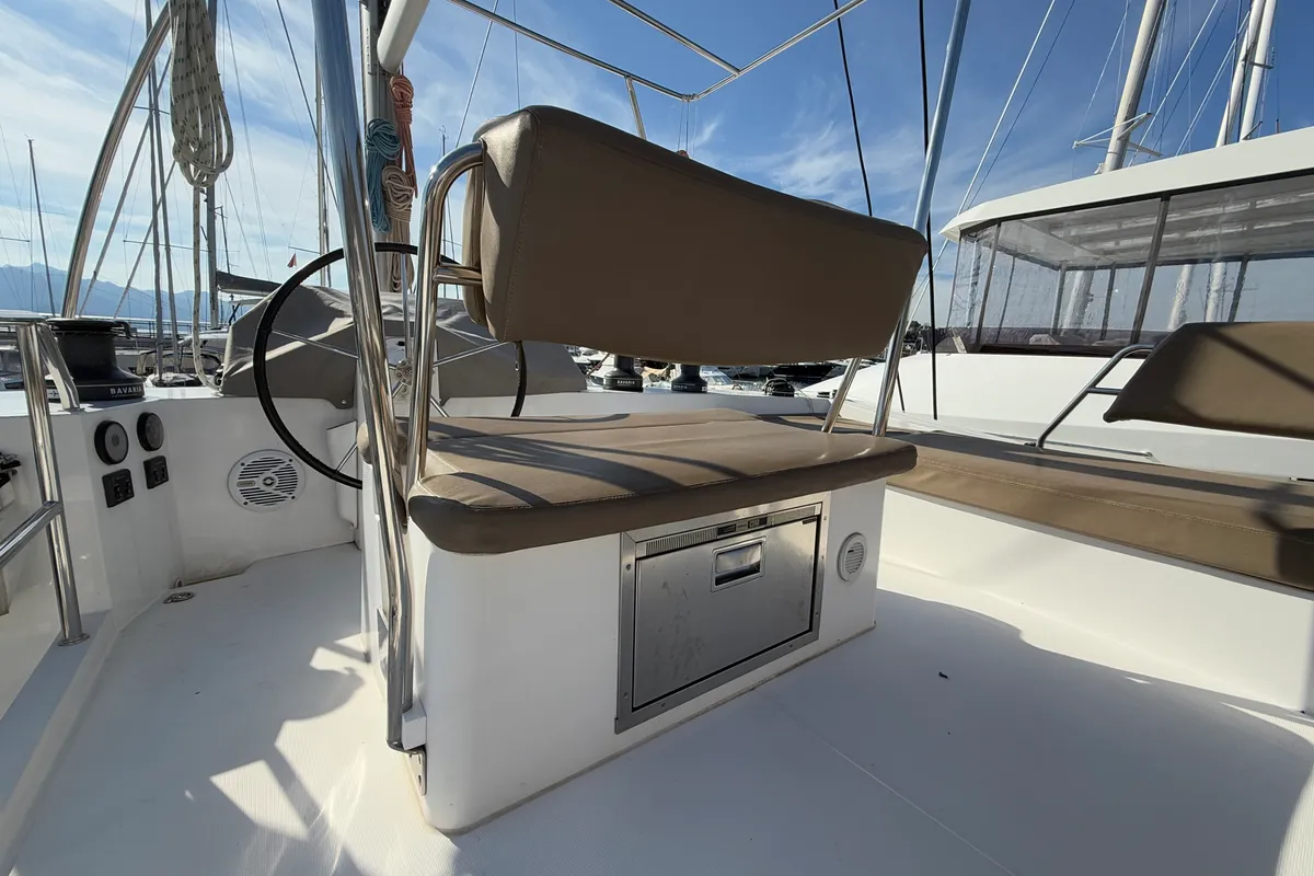 Cockpit of Daria 2, a Nautitech 46 Fly catamaran at Marmaris, Turkey