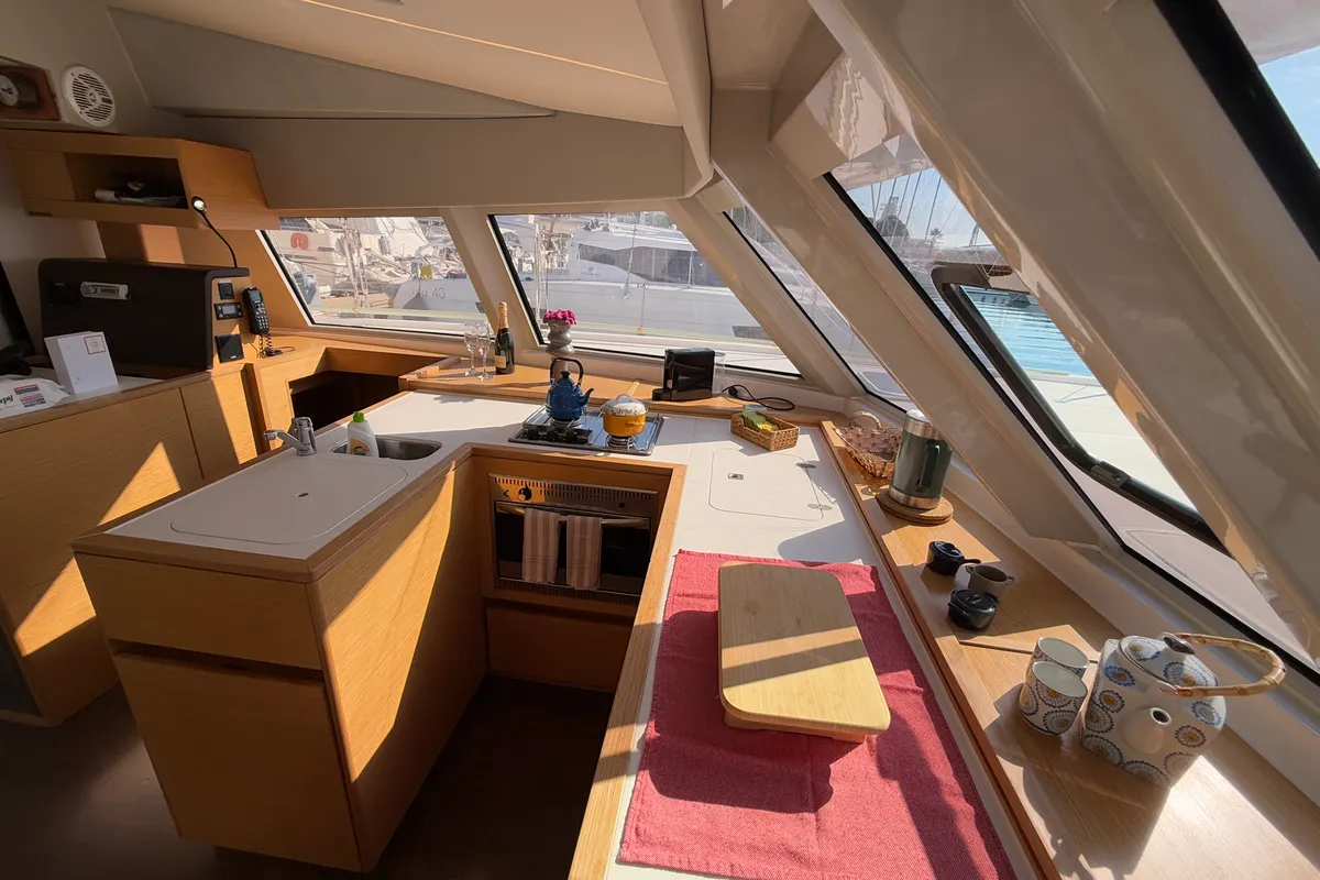 Galley of Daria 2, a Nautitech 46 Fly catamaran at Marmaris, Turkey