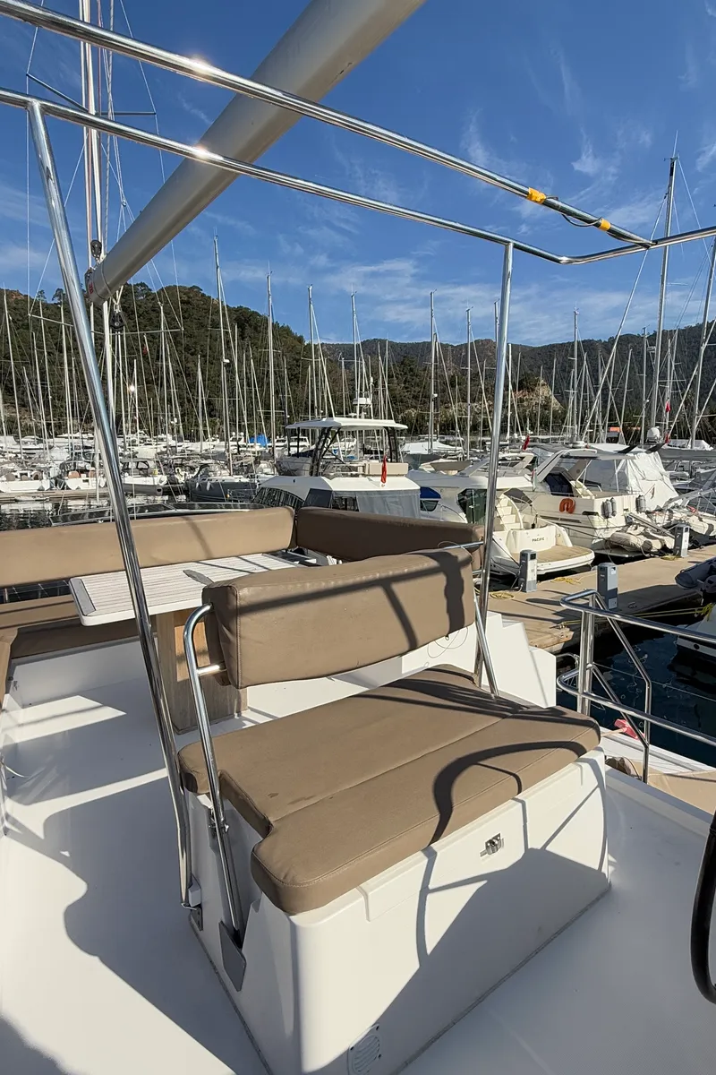 Cockpit of Daria 2, a Nautitech 46 Fly catamaran at Marmaris, Turkey