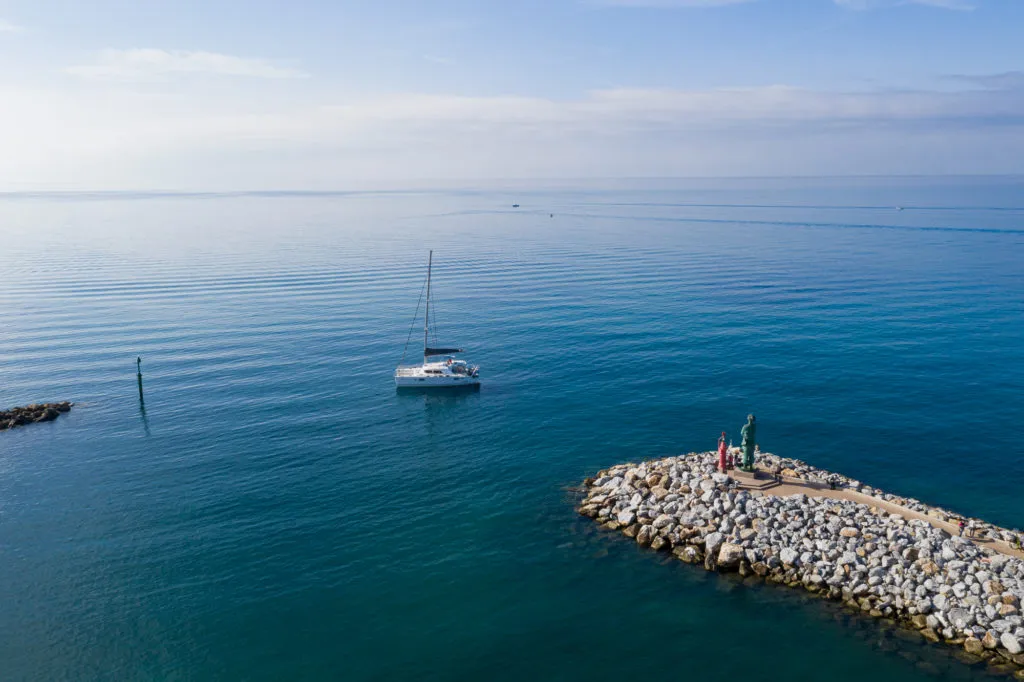 Exterior view of Enjala, a Lagoon 440 catamaran at San Vincenzo, Italy