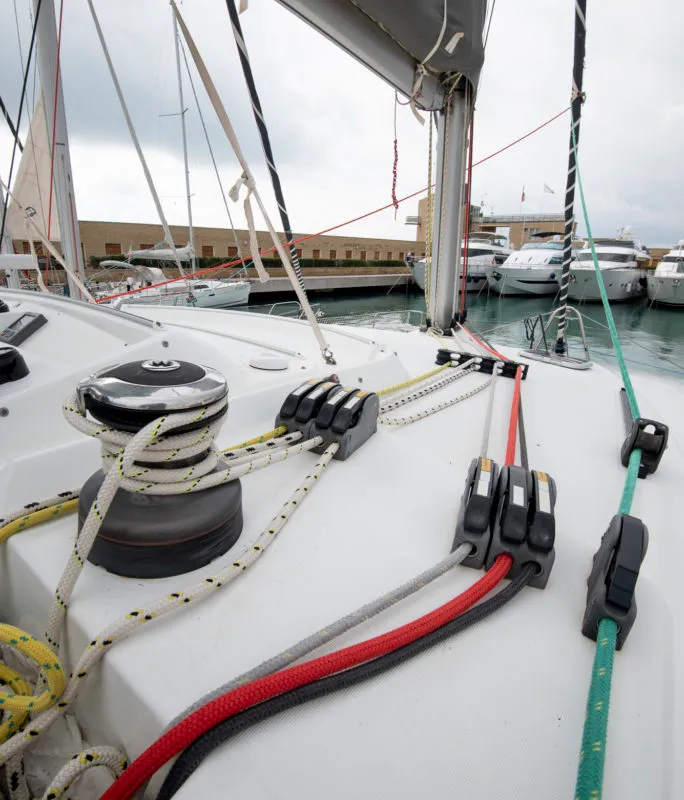 Deck of Enjala, a Lagoon 440 catamaran at San Vincenzo, Italy