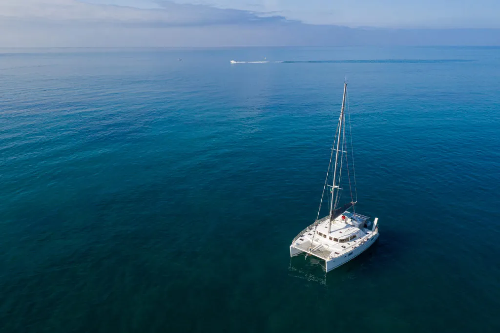 Exterior view of Enjala, a Lagoon 440 catamaran at San Vincenzo, Italy