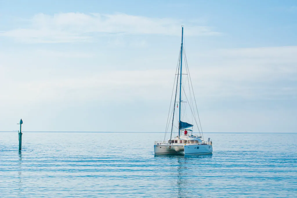 Exterior view of Enjala, a Lagoon 440 catamaran at San Vincenzo, Italy