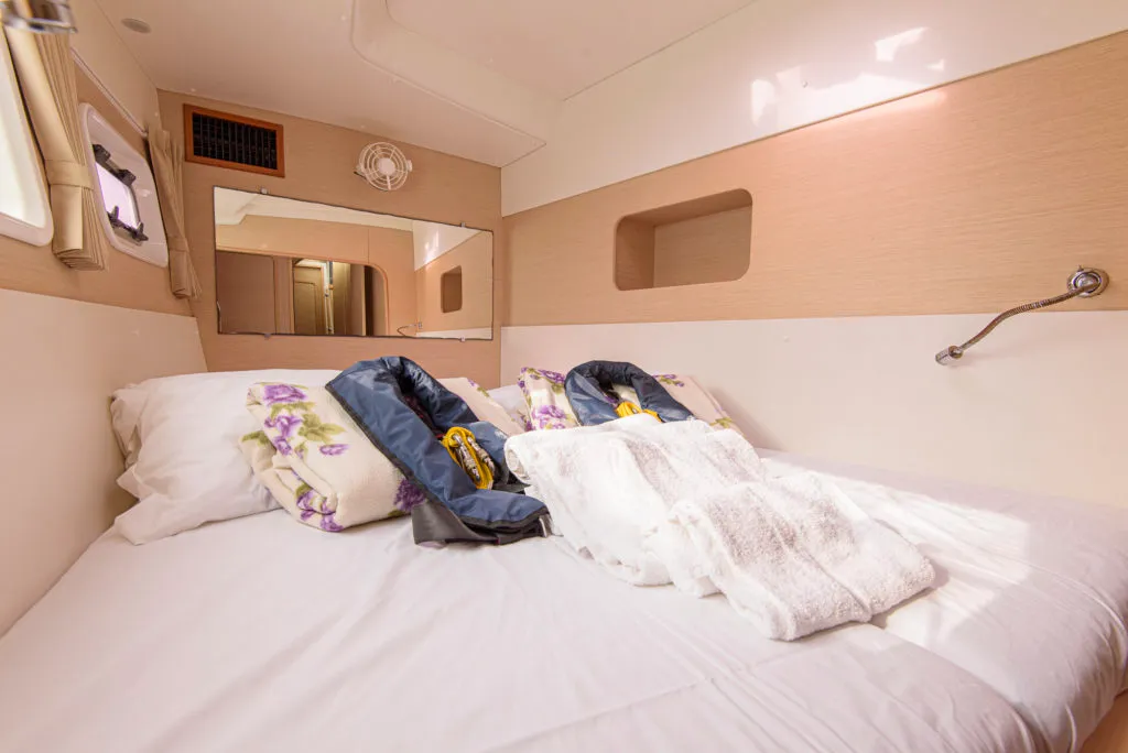 Cabin on Enjala, a Lagoon 440 catamaran at San Vincenzo, Italy