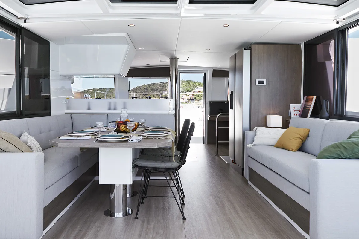Salon of Maritina, a Bali 4.4 catamaran at Parikia, Greece