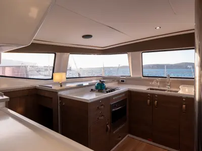 Galley of Maritina, a Bali 4.4 catamaran at Parikia, Greece