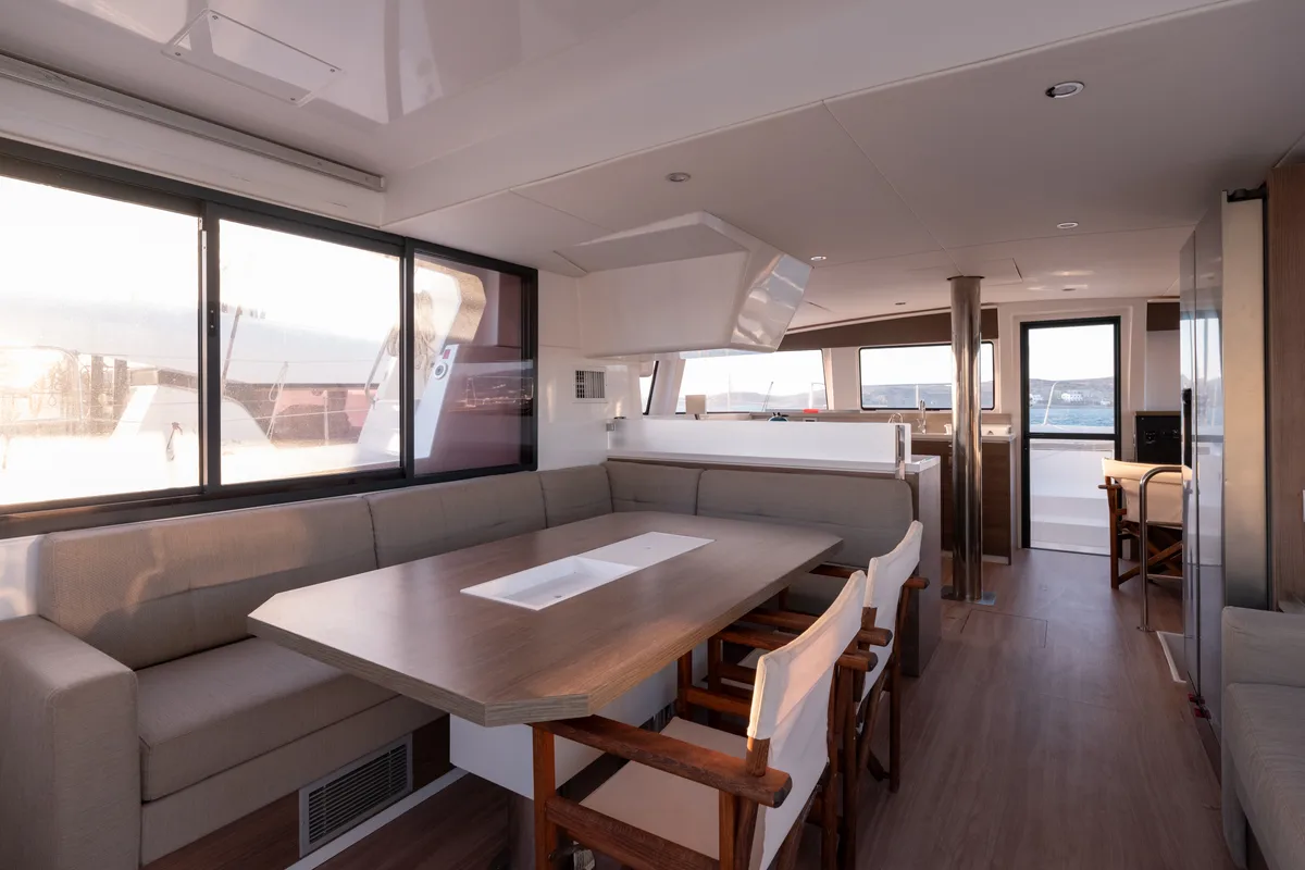 Salon of Maritina, a Bali 4.4 catamaran at Parikia, Greece
