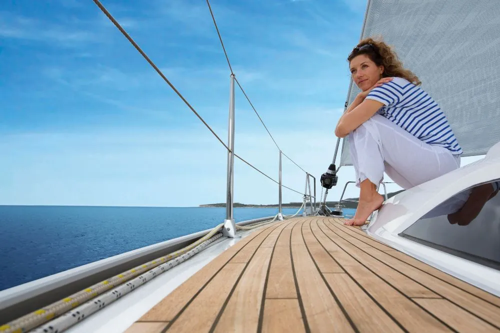 Deck of Alice, a Bavaria Cruiser 51 sailboat at Municipal Unit of Rhodes, Greece