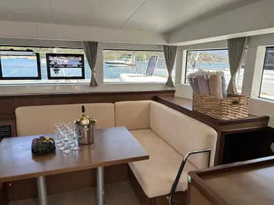 Salon of Mithra, a Lagoon 40 catamaran at Fethiye, Turkey