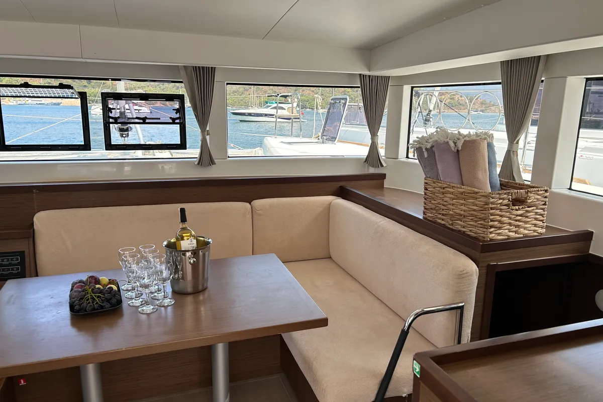 Salon of Mithra, a Lagoon 40 catamaran at Fethiye, Turkey