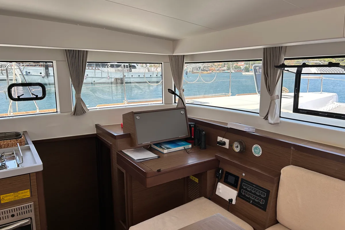 Salon of Mithra, a Lagoon 40 catamaran at Fethiye, Turkey
