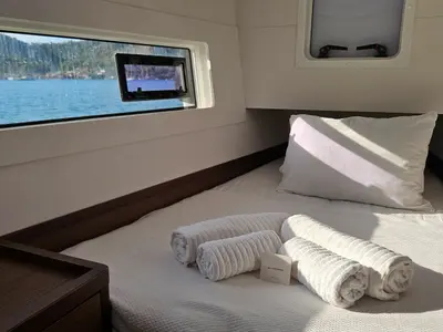 Deck of Mithra, a Lagoon 40 catamaran at Fethiye, Turkey
