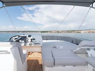 Cockpit of Adudu 2, a Jeanneau Prestige 460 Fly motor yacht at Dubrovnik, Croatia