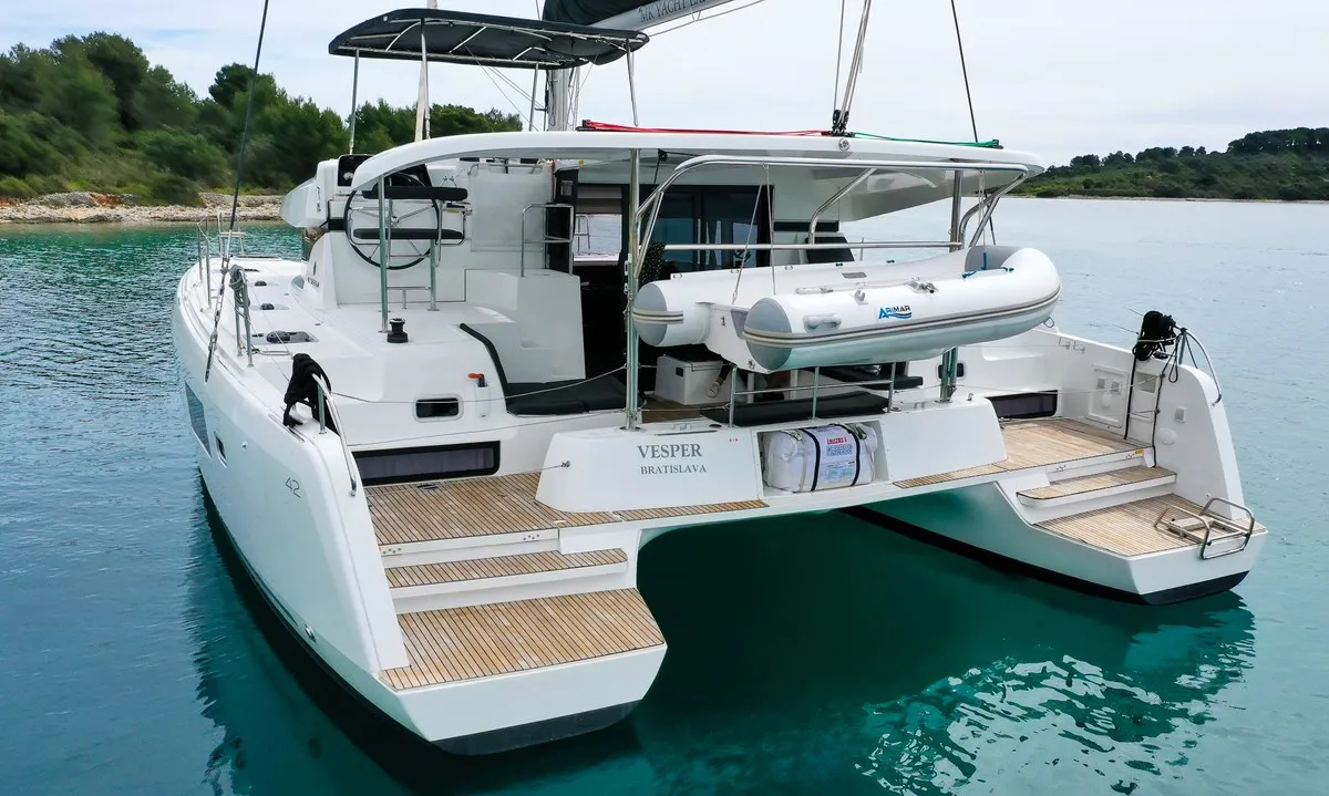 Exterior view of Vesper, a Lagoon 42 catamaran at Seget Donji, Croatia