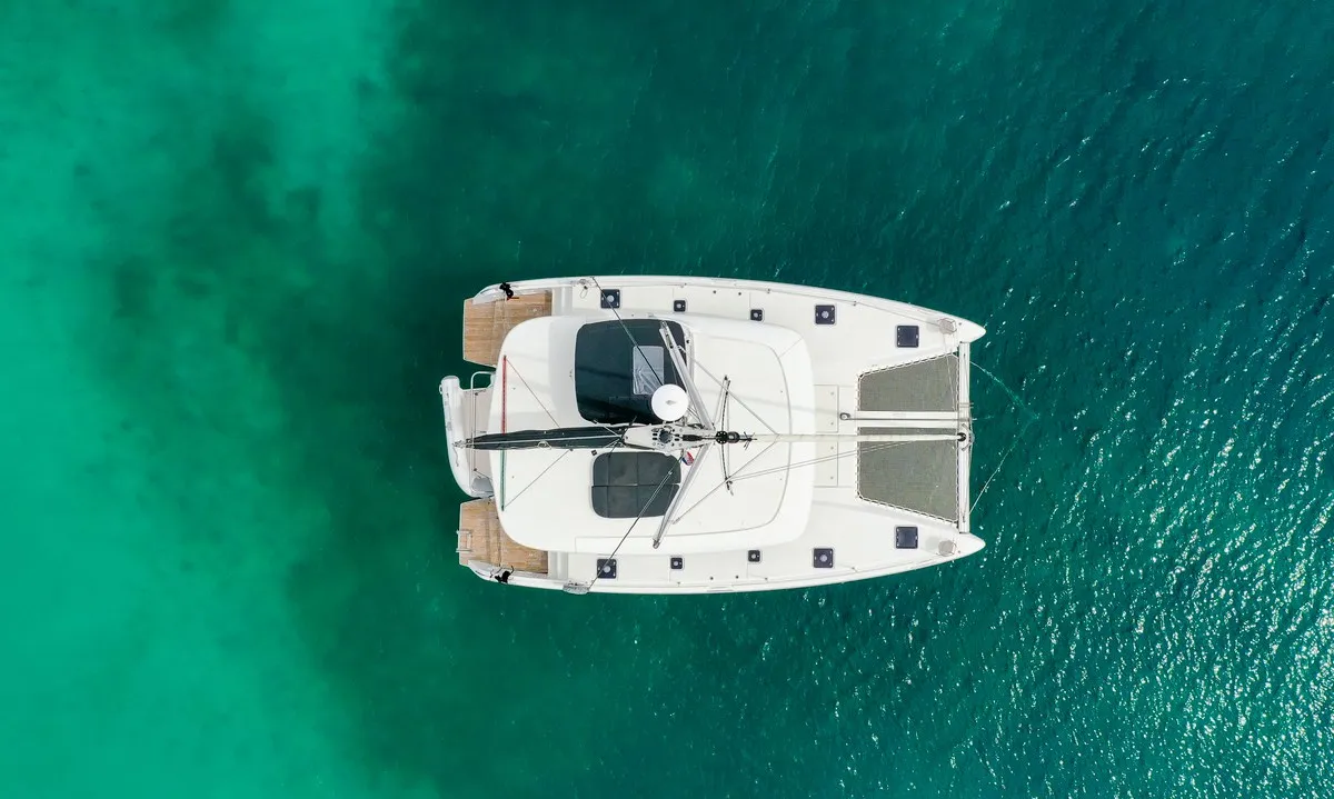 Exterior view of Vesper, a Lagoon 42 catamaran at Seget Donji, Croatia