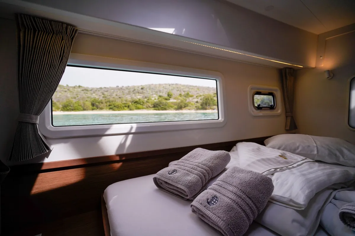 Cabin on Vesper, a Lagoon 42 catamaran at Seget Donji, Croatia