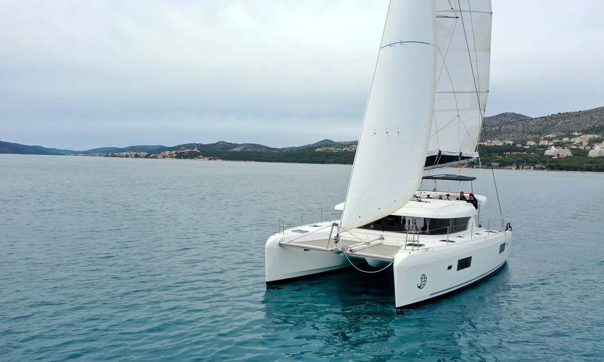 Exterior view of Vesper, a Lagoon 42 catamaran at Seget Donji, Croatia