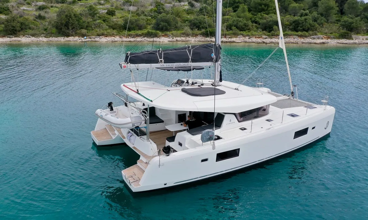 Exterior view of Vesper, a Lagoon 42 catamaran at Seget Donji, Croatia