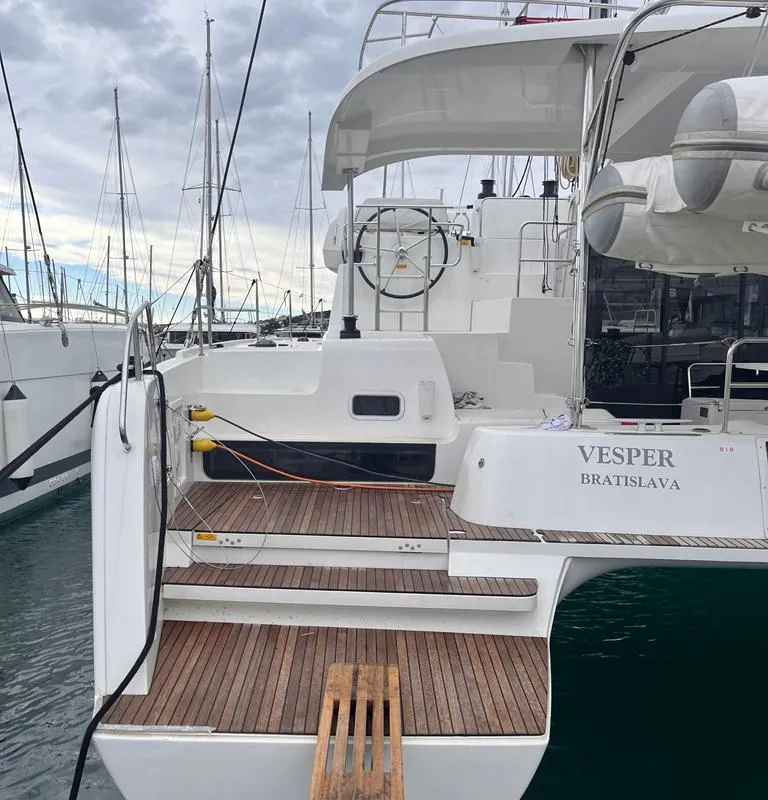 Exterior view of Vesper, a Lagoon 42 catamaran at Seget Donji, Croatia