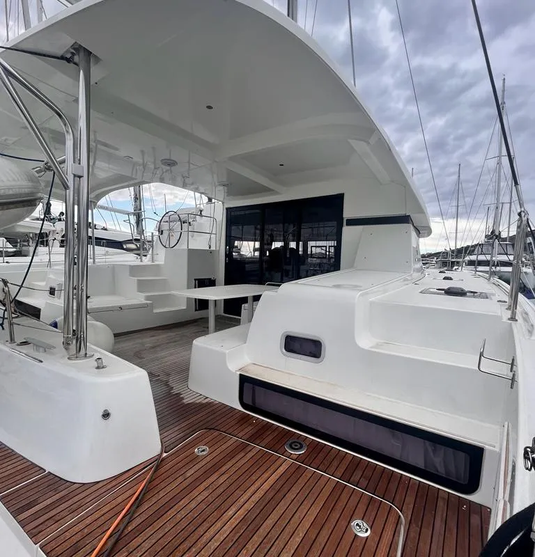 Deck of Vesper, a Lagoon 42 catamaran at Seget Donji, Croatia