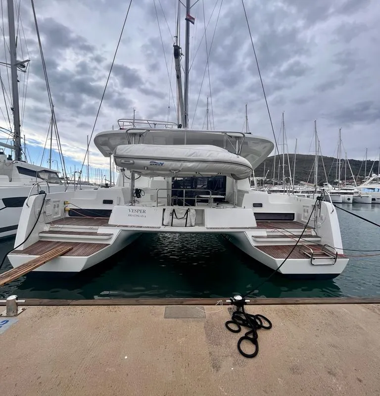 Exterior view of Vesper, a Lagoon 42 catamaran at Seget Donji, Croatia