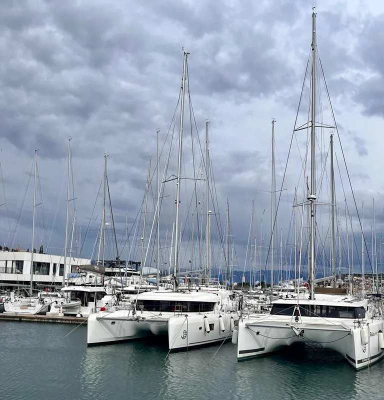 Exterior view of Vesper, a Lagoon 42 catamaran at Seget Donji, Croatia