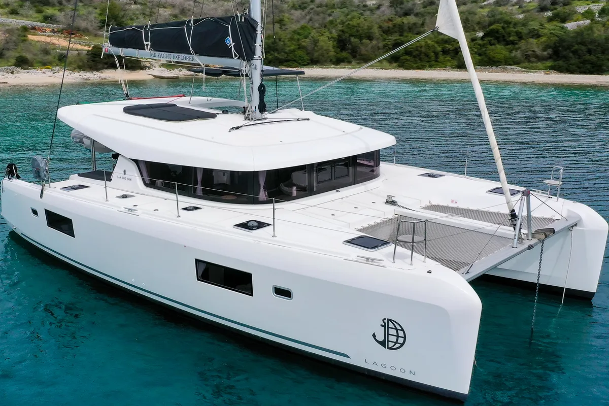 Exterior view of Vesper, a Lagoon 42 catamaran at Seget Donji, Croatia