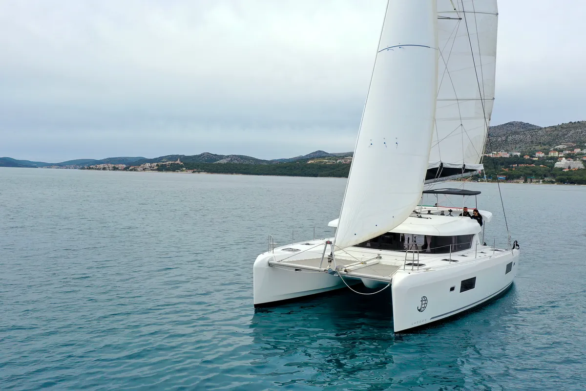 Exterior view of Vesper, a Lagoon 42 catamaran at Seget Donji, Croatia