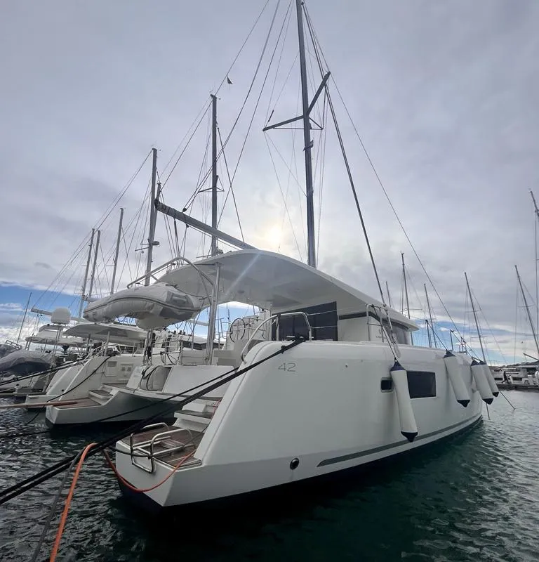 Exterior view of Vesper, a Lagoon 42 catamaran at Seget Donji, Croatia