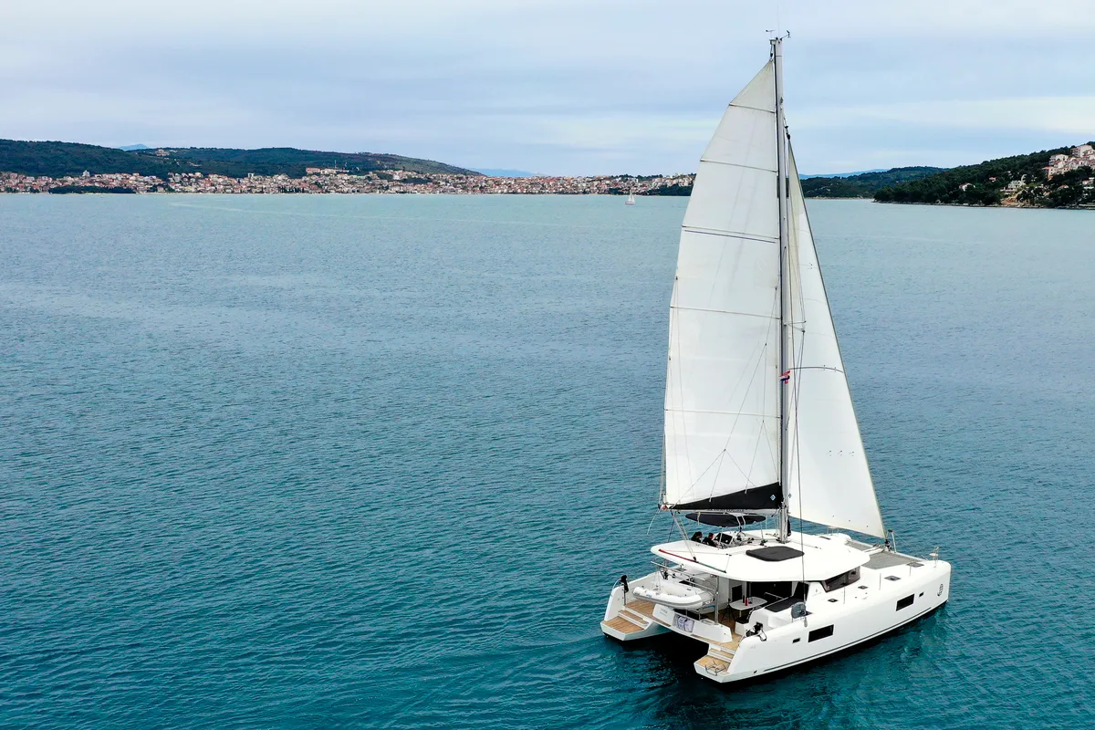 Exterior view of Vesper, a Lagoon 42 catamaran at Seget Donji, Croatia