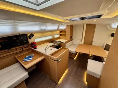 Salon of LUCIA, a Jeanneau Sun Odyssey 410 sailboat at Municipal Unit of Lefkada, Greece