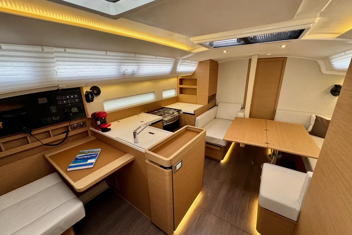 Salon of LUCIA, a Jeanneau Sun Odyssey 410 sailboat at Municipal Unit of Lefkada, Greece