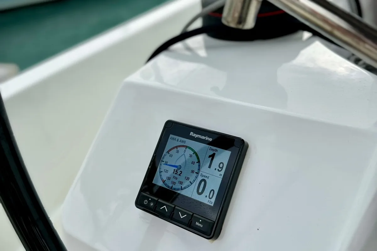 Cockpit of LUCIA, a Jeanneau Sun Odyssey 410 sailboat at Municipal Unit of Lefkada, Greece