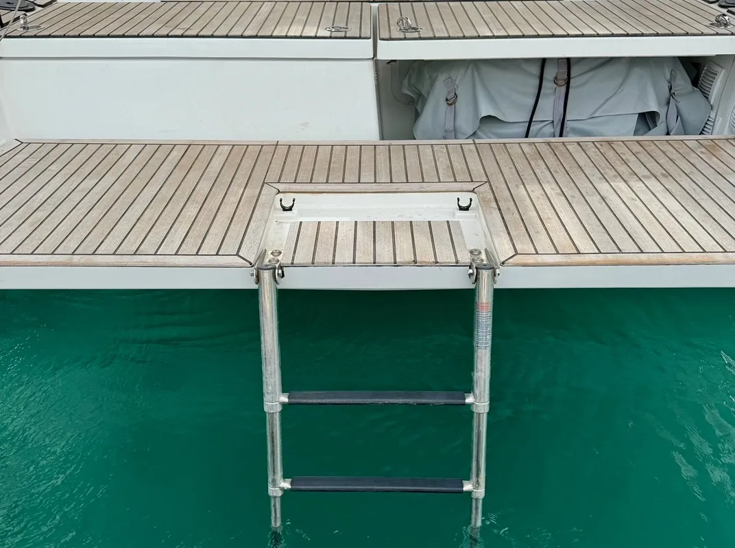 Deck of LUCIA, a Jeanneau Sun Odyssey 410 sailboat at Municipal Unit of Lefkada, Greece