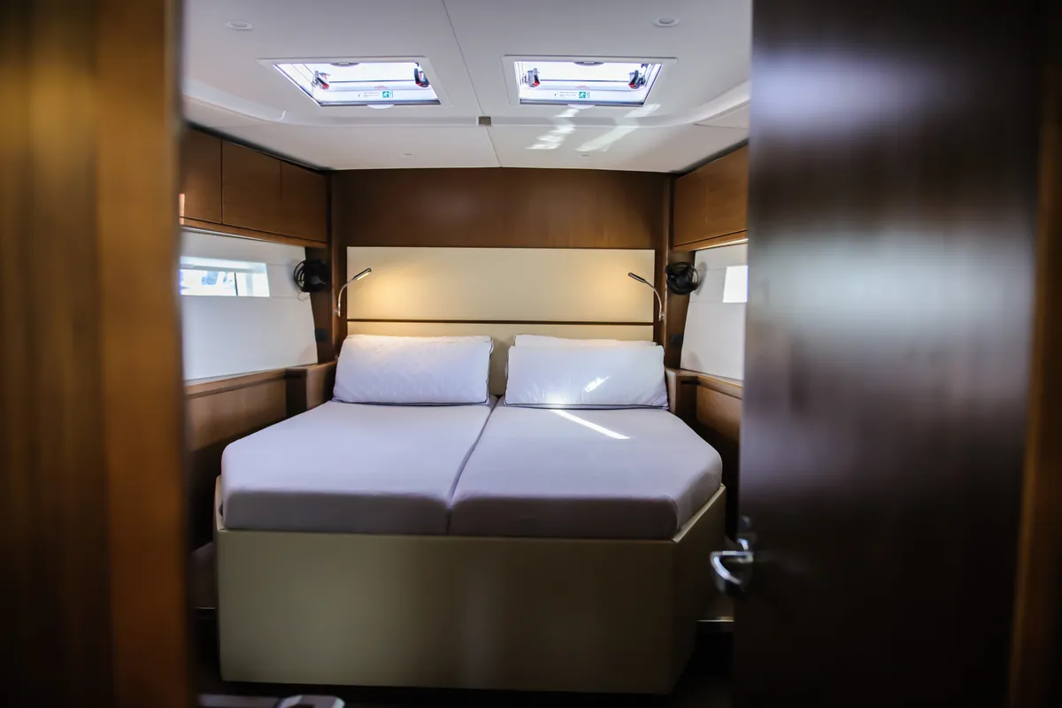 Cabin on Friends, a Bavaria C57 sailboat at Municipal Unit of Lefkada, Greece