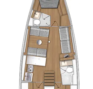 Floor plan of Mr. Burns, a Beneteau First 44 sailboat at Punat, Croatia