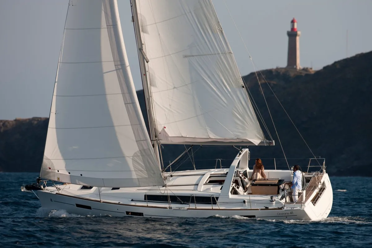 Exterior view of Fata Morgana, a Beneteau Oceanis 41 sailboat at Kos, Greece