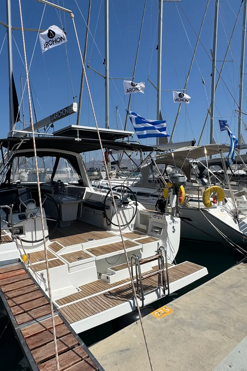 Cockpit of Fata Morgana, a Beneteau Oceanis 41 sailboat at Kos, Greece