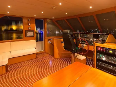 Cockpit of Troy Explorer, a Chung Hwa Boat Building Co. Ltd Trawler 77 motor yacht at Bodrum, Turkey