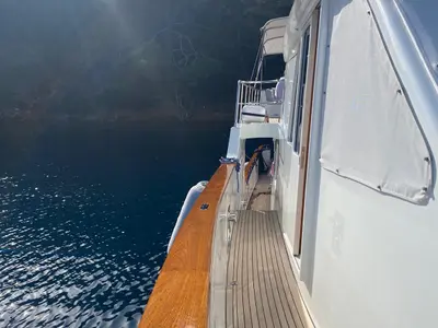 Salon of Troy Explorer, a Chung Hwa Boat Building Co. Ltd Trawler 77 motor yacht at Bodrum, Turkey