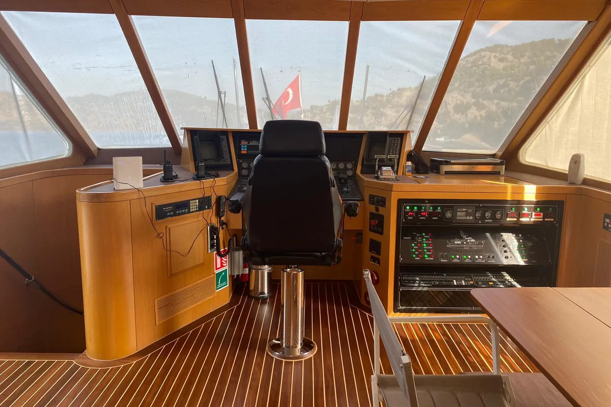 Troy Explorer, a Chung Hwa Boat Building Co. Ltd Trawler 77 motor yacht at Bodrum, Turkey