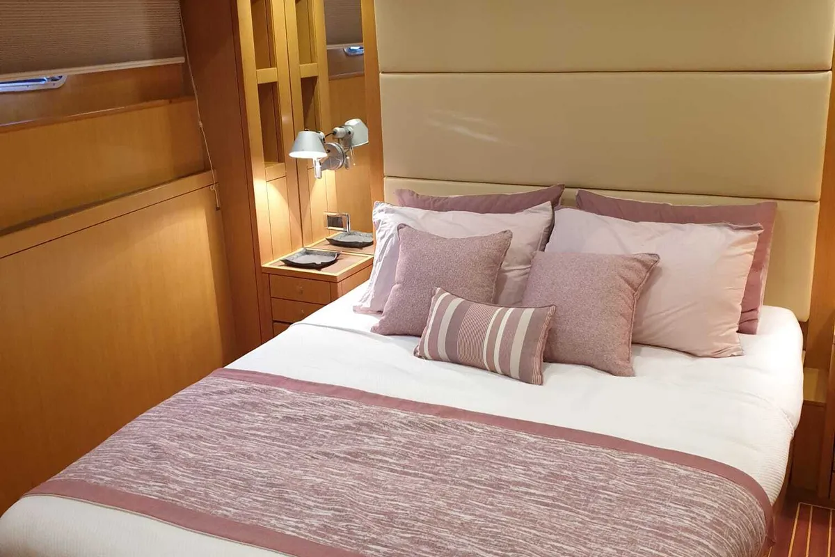 Deck of Troy Explorer, a Chung Hwa Boat Building Co. Ltd Trawler 77 motor yacht at Bodrum, Turkey