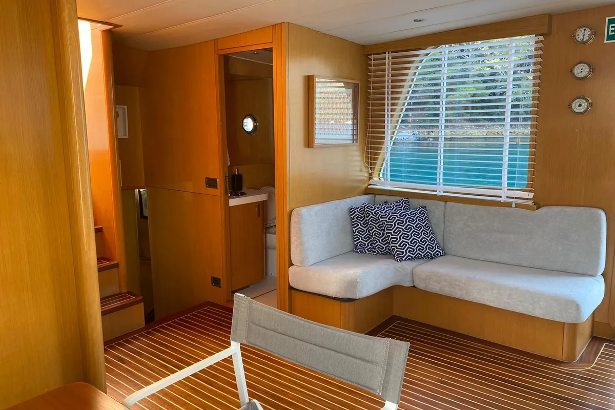 Cockpit of Troy Explorer, a Chung Hwa Boat Building Co. Ltd Trawler 77 motor yacht at Bodrum, Turkey