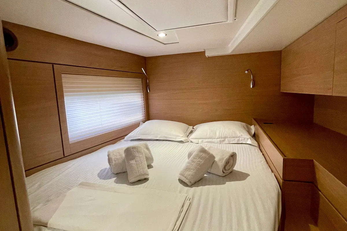 Cabin on Romar VI, a Bali 4.6 catamaran at Athens, Greece