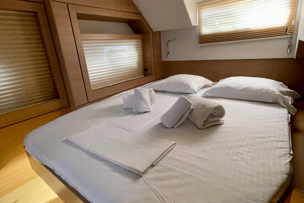 Cabin on Romar VI, a Bali 4.6 catamaran at Athens, Greece