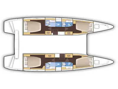 Floor plan of Athens: Forward Cabin # 2 (Cabin Charter 2 pax) FULLY CREWED, ALL INCLUSIVE, a Lagoon 42 catamaran at Athens,…