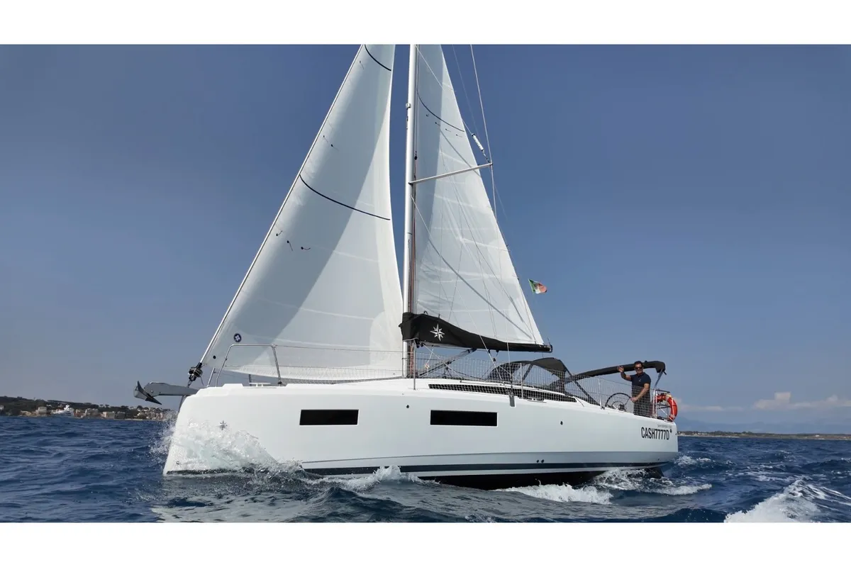 Exterior view of All in, a Jeanneau Sun Odyssey 350 sailboat at Nettuno, Italy