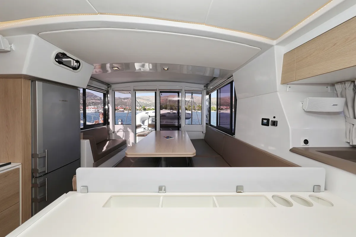 Salon of Escape I, a Bali 4.1 catamaran at Grad Trogir, Croatia